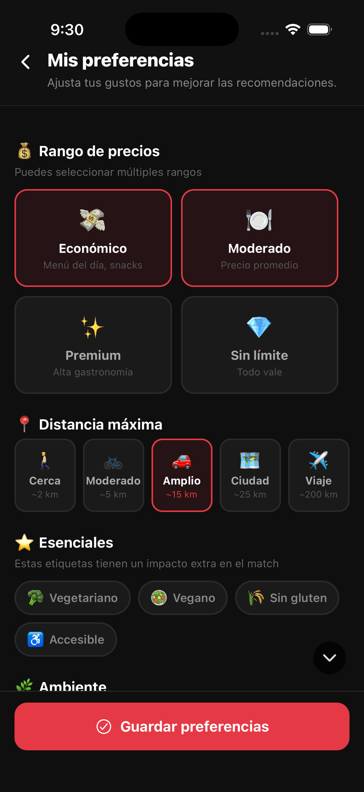 Filtros de gustos